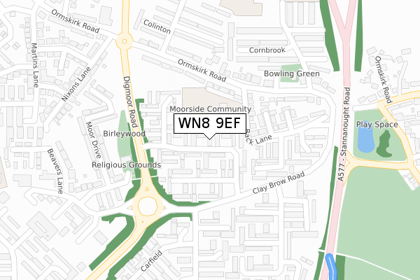 WN8 9EF map - large scale - OS Open Zoomstack (Ordnance Survey)