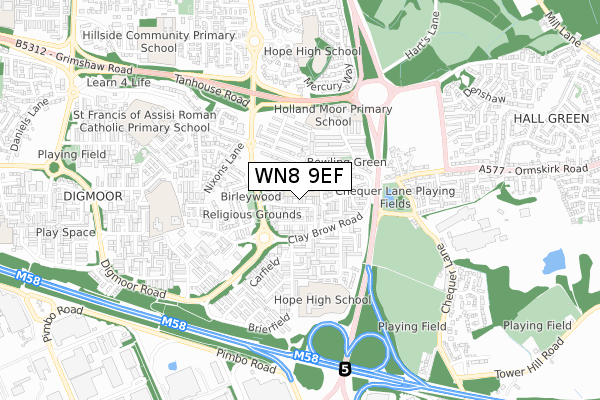 WN8 9EF map - small scale - OS Open Zoomstack (Ordnance Survey)