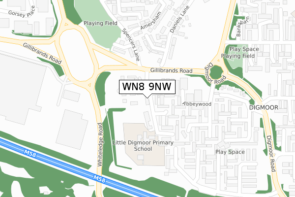 WN8 9NW map - large scale - OS Open Zoomstack (Ordnance Survey)