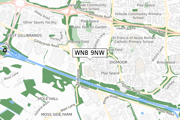 WN8 9NW map - small scale - OS Open Zoomstack (Ordnance Survey)