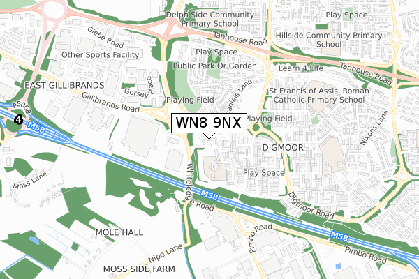 WN8 9NX map - small scale - OS Open Zoomstack (Ordnance Survey)