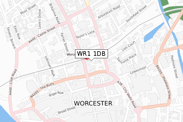 WR1 1DB map - large scale - OS Open Zoomstack (Ordnance Survey)