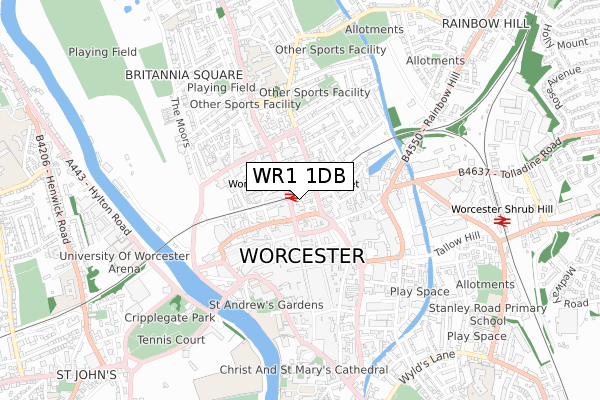 WR1 1DB map - small scale - OS Open Zoomstack (Ordnance Survey)