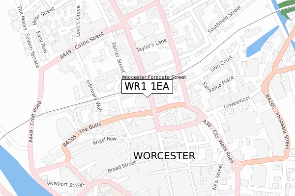 WR1 1EA map - large scale - OS Open Zoomstack (Ordnance Survey)