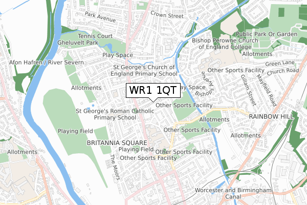 WR1 1QT map - small scale - OS Open Zoomstack (Ordnance Survey)