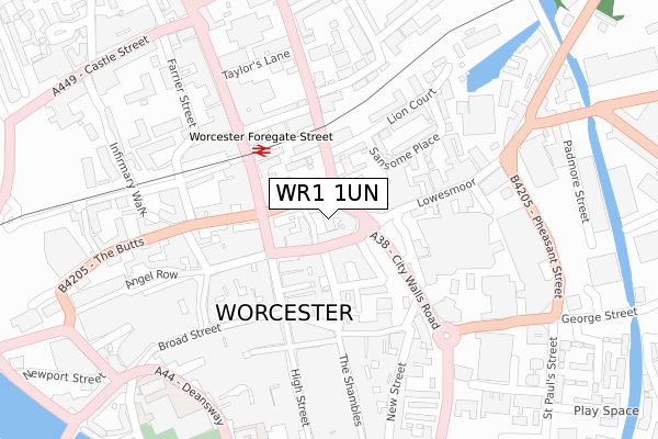 WR1 1UN map - large scale - OS Open Zoomstack (Ordnance Survey)