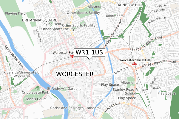 WR1 1US map - small scale - OS Open Zoomstack (Ordnance Survey)