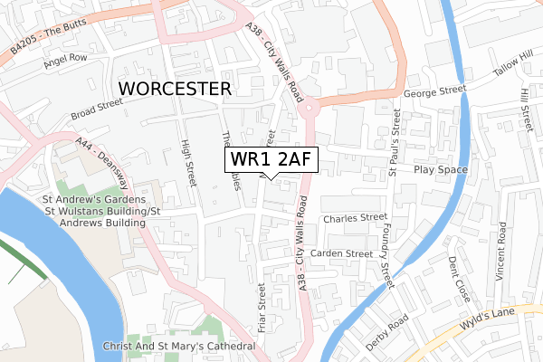 WR1 2AF map - large scale - OS Open Zoomstack (Ordnance Survey)