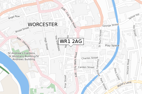 WR1 2AG map - large scale - OS Open Zoomstack (Ordnance Survey)