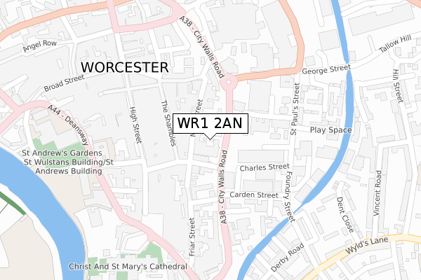 WR1 2AN map - large scale - OS Open Zoomstack (Ordnance Survey)