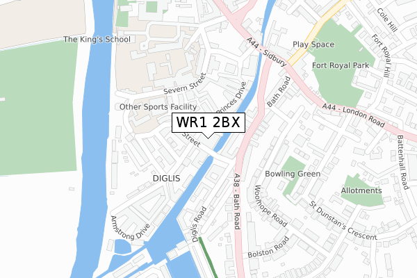 WR1 2BX map - large scale - OS Open Zoomstack (Ordnance Survey)