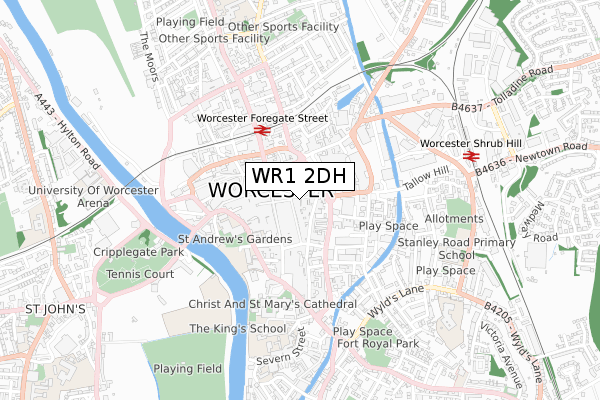 WR1 2DH map - small scale - OS Open Zoomstack (Ordnance Survey)