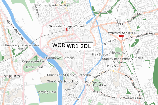 WR1 2DL map - small scale - OS Open Zoomstack (Ordnance Survey)