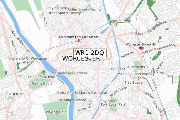 WR1 2DQ map - small scale - OS Open Zoomstack (Ordnance Survey)