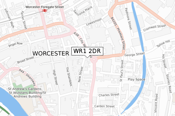 WR1 2DR map - large scale - OS Open Zoomstack (Ordnance Survey)