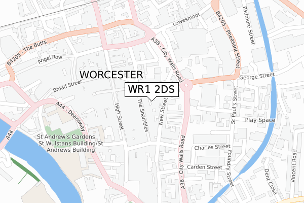 WR1 2DS map - large scale - OS Open Zoomstack (Ordnance Survey)