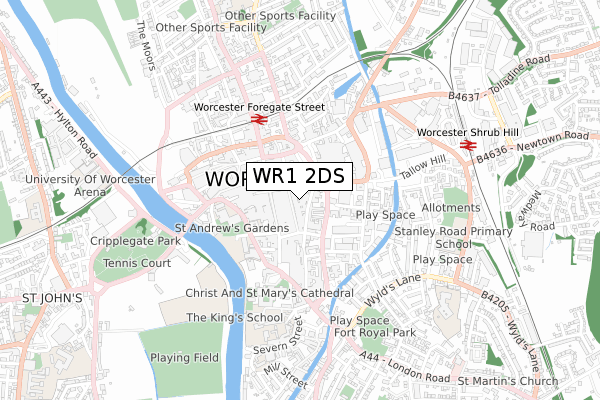 WR1 2DS map - small scale - OS Open Zoomstack (Ordnance Survey)