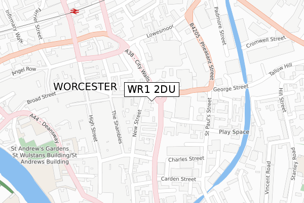 WR1 2DU map - large scale - OS Open Zoomstack (Ordnance Survey)