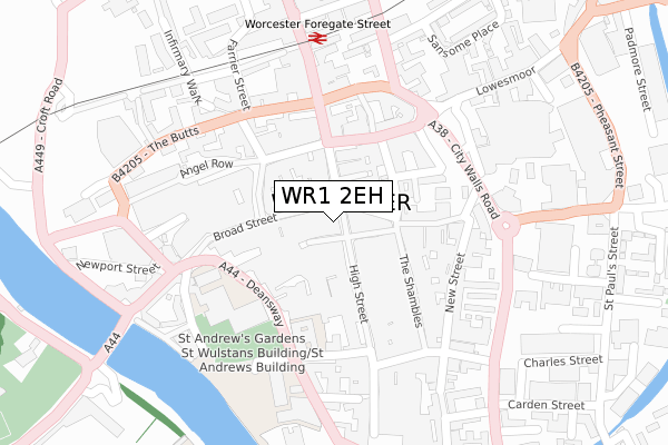 WR1 2EH map - large scale - OS Open Zoomstack (Ordnance Survey)