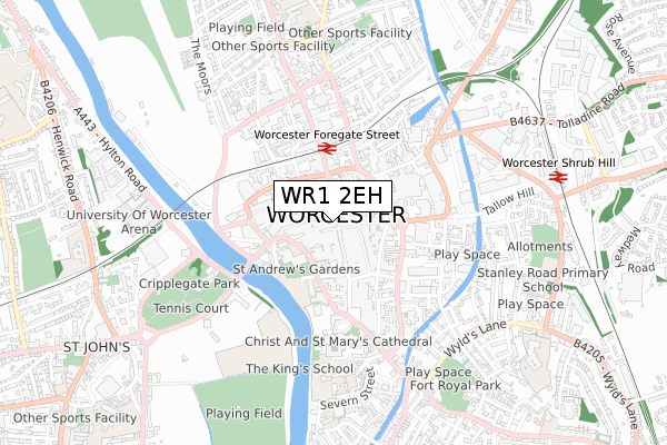 WR1 2EH map - small scale - OS Open Zoomstack (Ordnance Survey)