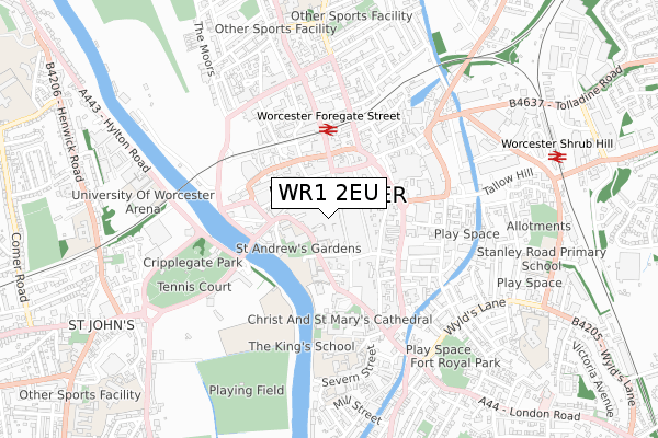 WR1 2EU map - small scale - OS Open Zoomstack (Ordnance Survey)