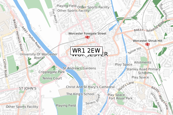 WR1 2EW map - small scale - OS Open Zoomstack (Ordnance Survey)