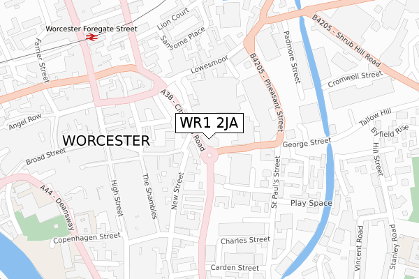 WR1 2JA map - large scale - OS Open Zoomstack (Ordnance Survey)