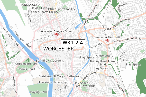 WR1 2JA map - small scale - OS Open Zoomstack (Ordnance Survey)
