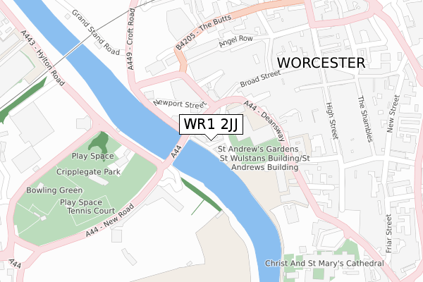 WR1 2JJ map - large scale - OS Open Zoomstack (Ordnance Survey)