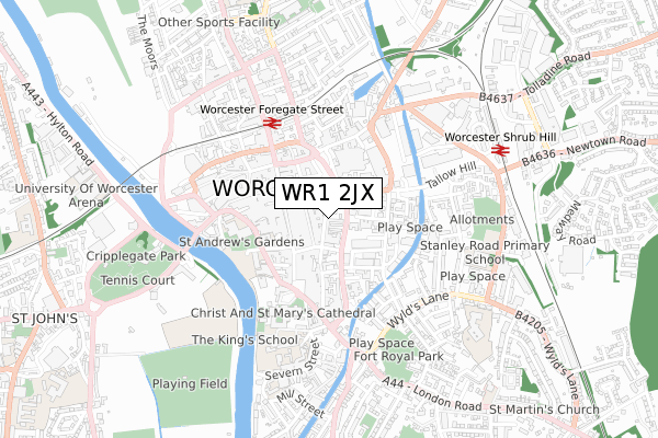 WR1 2JX map - small scale - OS Open Zoomstack (Ordnance Survey)