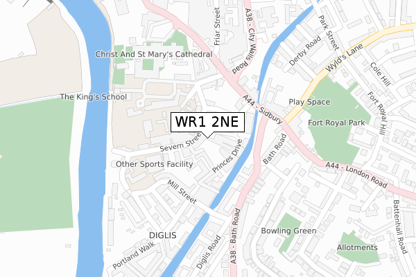 WR1 2NE map - large scale - OS Open Zoomstack (Ordnance Survey)