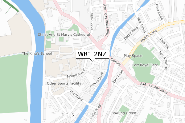 WR1 2NZ map - large scale - OS Open Zoomstack (Ordnance Survey)