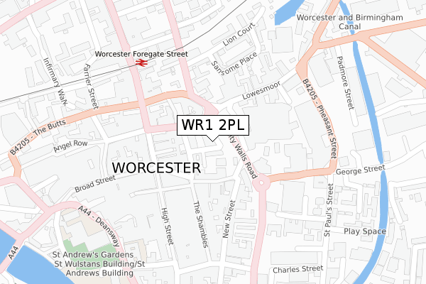 WR1 2PL map - large scale - OS Open Zoomstack (Ordnance Survey)