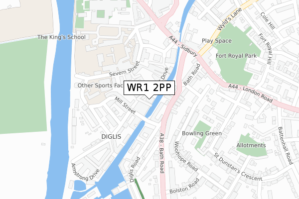 WR1 2PP map - large scale - OS Open Zoomstack (Ordnance Survey)