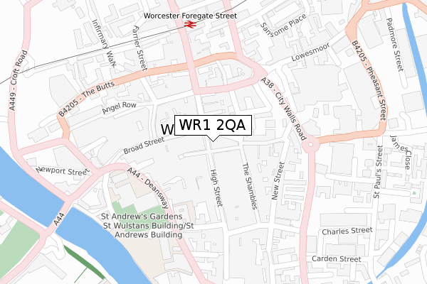 WR1 2QA map - large scale - OS Open Zoomstack (Ordnance Survey)