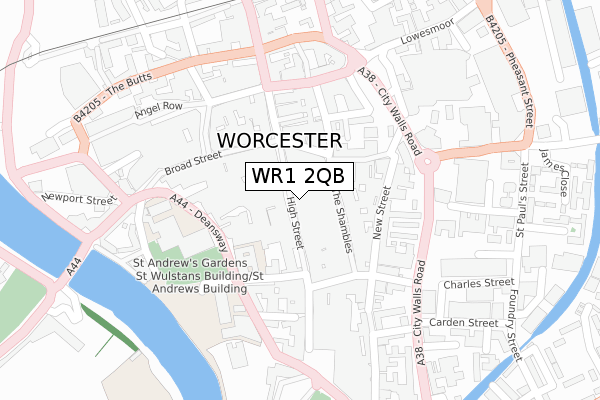 WR1 2QB map - large scale - OS Open Zoomstack (Ordnance Survey)