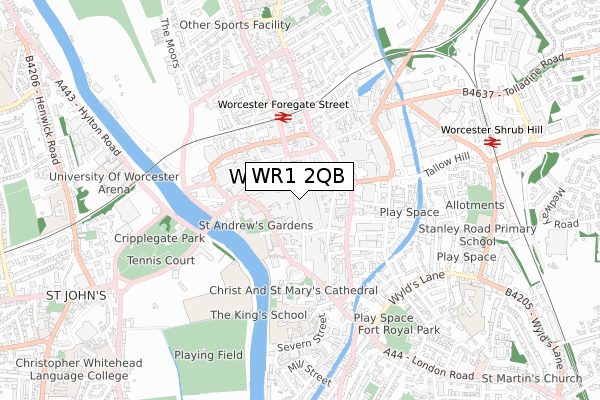 WR1 2QB map - small scale - OS Open Zoomstack (Ordnance Survey)