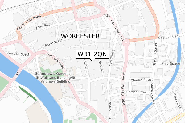 WR1 2QN map - large scale - OS Open Zoomstack (Ordnance Survey)