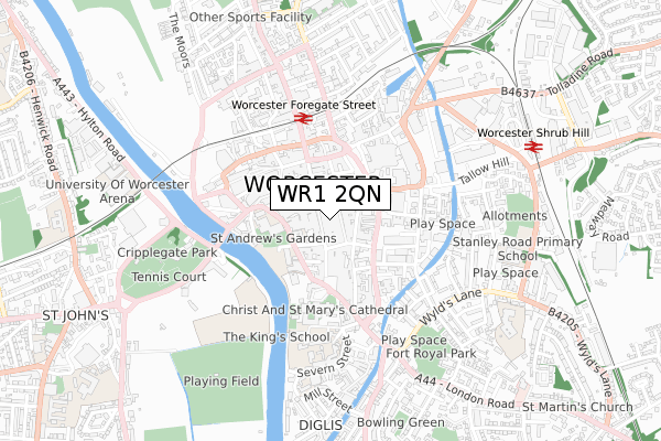WR1 2QN map - small scale - OS Open Zoomstack (Ordnance Survey)