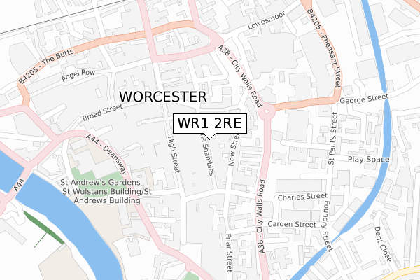 WR1 2RE map - large scale - OS Open Zoomstack (Ordnance Survey)