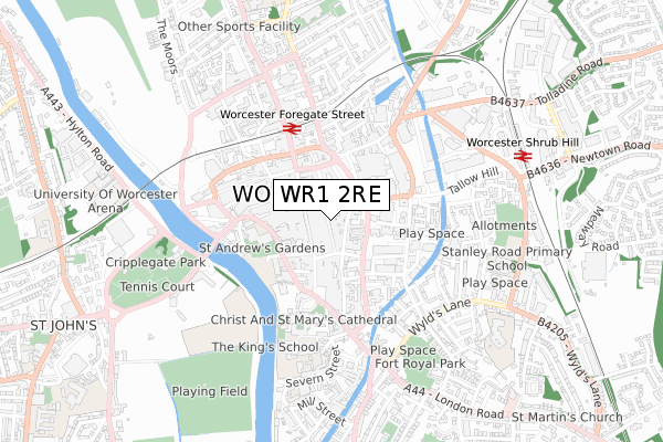 WR1 2RE map - small scale - OS Open Zoomstack (Ordnance Survey)