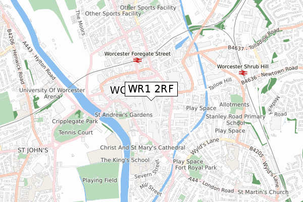 WR1 2RF map - small scale - OS Open Zoomstack (Ordnance Survey)