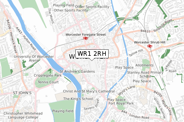 WR1 2RH map - small scale - OS Open Zoomstack (Ordnance Survey)