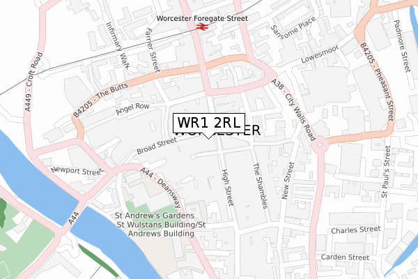 WR1 2RL map - large scale - OS Open Zoomstack (Ordnance Survey)