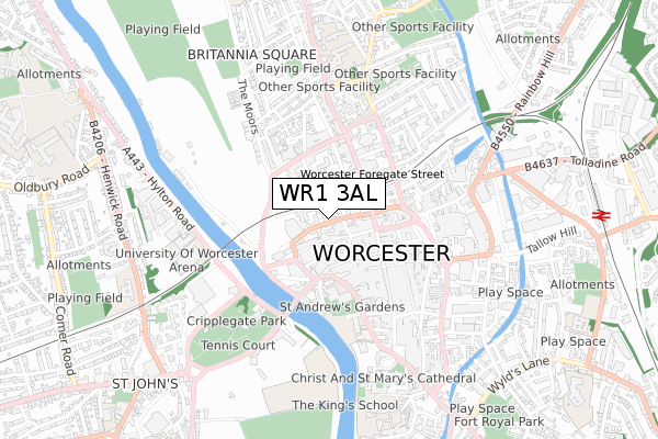 WR1 3AL map - small scale - OS Open Zoomstack (Ordnance Survey)
