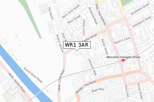 WR1 3AR map - large scale - OS Open Zoomstack (Ordnance Survey)
