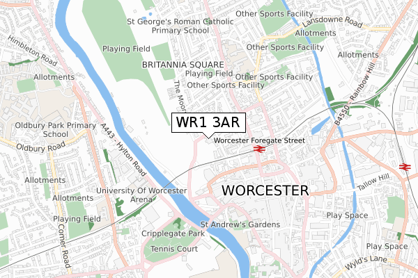 WR1 3AR map - small scale - OS Open Zoomstack (Ordnance Survey)