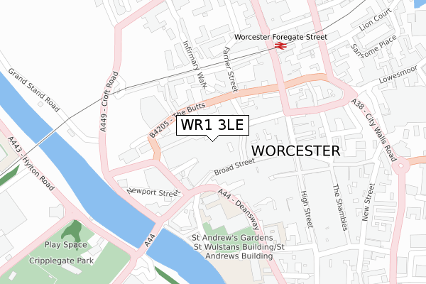 WR1 3LE map - large scale - OS Open Zoomstack (Ordnance Survey)