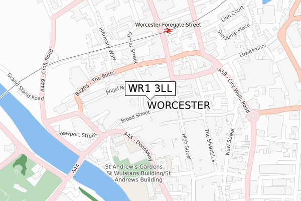 WR1 3LL map - large scale - OS Open Zoomstack (Ordnance Survey)