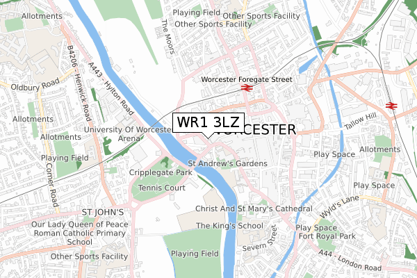 WR1 3LZ map - small scale - OS Open Zoomstack (Ordnance Survey)